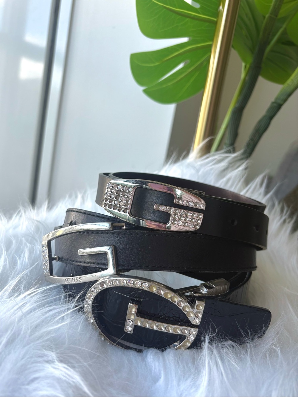 3 Vintage Y2K GUESS Rhinestone Belt Bundle Black Silver McBling